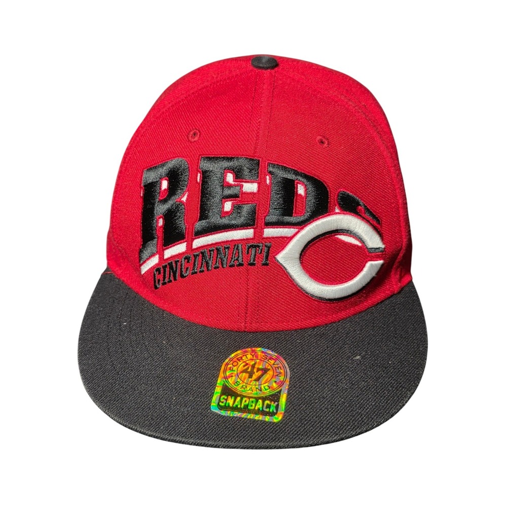 47 Brand Cincinnati Reds MLB Snapback Hat Red Black Flat Brim Baseball Cap